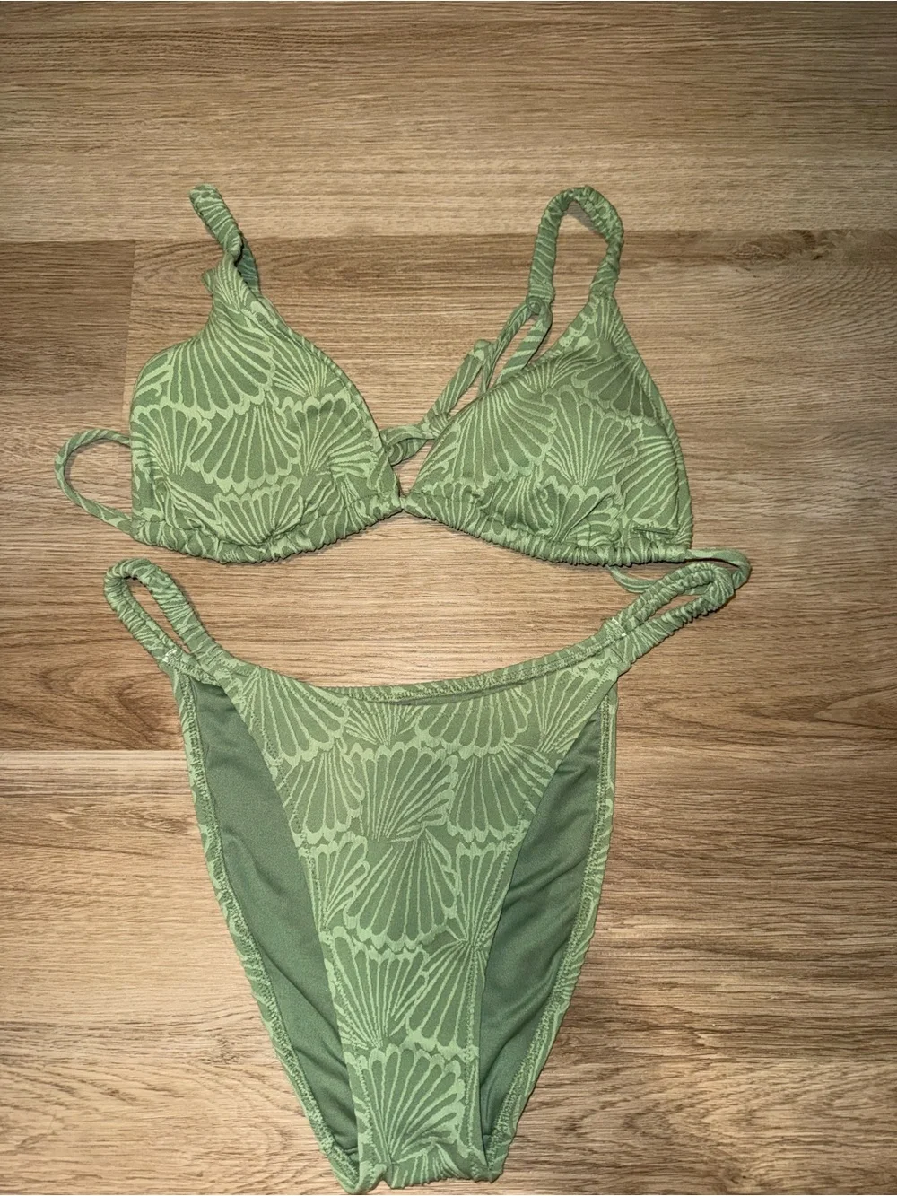 Light Green Patterned Triangle Bikini Set - Picture 1 of 6